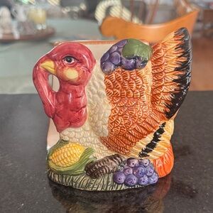 Vintage 1995 hand painted ceramic Turkey napkin holder by Jay Imports